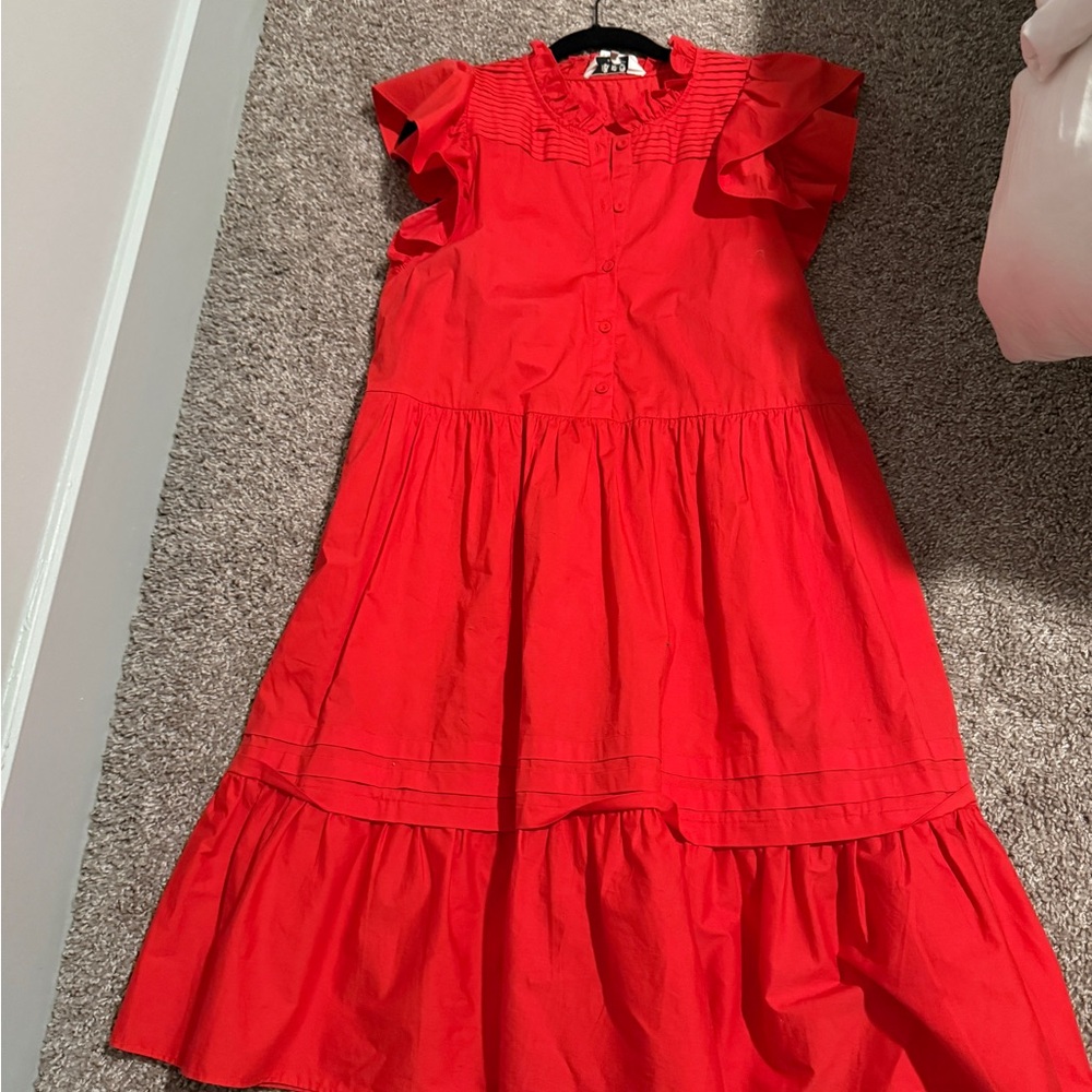 Sea Red Ruffled Casual Dress